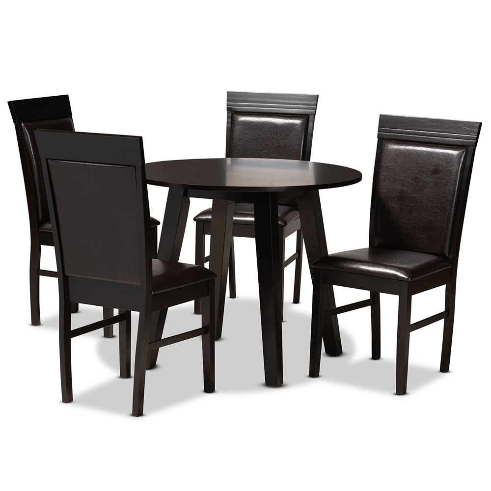 Baxton Studio Miya Modern And Contemporary Dark Brown Faux Leather Upholstered And Dark Brown Finished Wood 5-Piece Dining Set