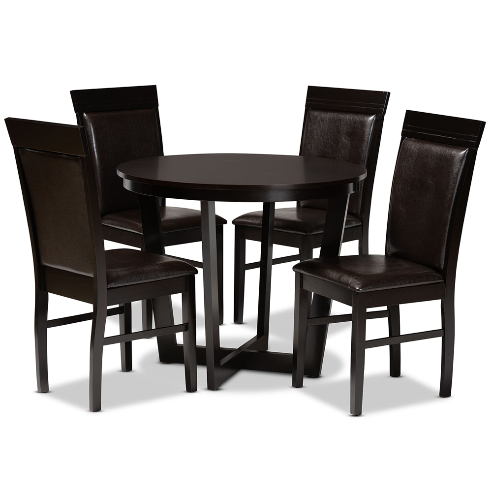 Baxton Studio Irma Modern And Contemporary Dark Brown Faux Leather Upholstered And Dark Brown Finished Wood 5-Piece Dining Set