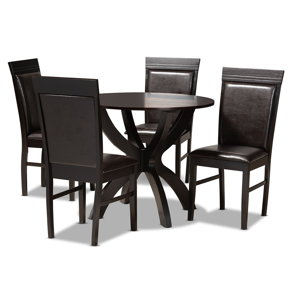 Baxton Studio Ancel Modern And Contemporary Dark Brown Faux Leather Upholstered And Dark Brown Finished Wood 5-Piece Dining Set