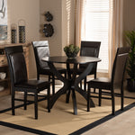 Load image into Gallery viewer, Baxton Studio Ancel Modern And Contemporary Dark Brown Faux Leather Upholstered And Dark Brown Finished Wood 5-Piece Dining Set
