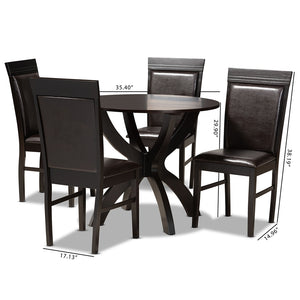 Baxton Studio Ancel Modern And Contemporary Dark Brown Faux Leather Upholstered And Dark Brown Finished Wood 5-Piece Dining Set