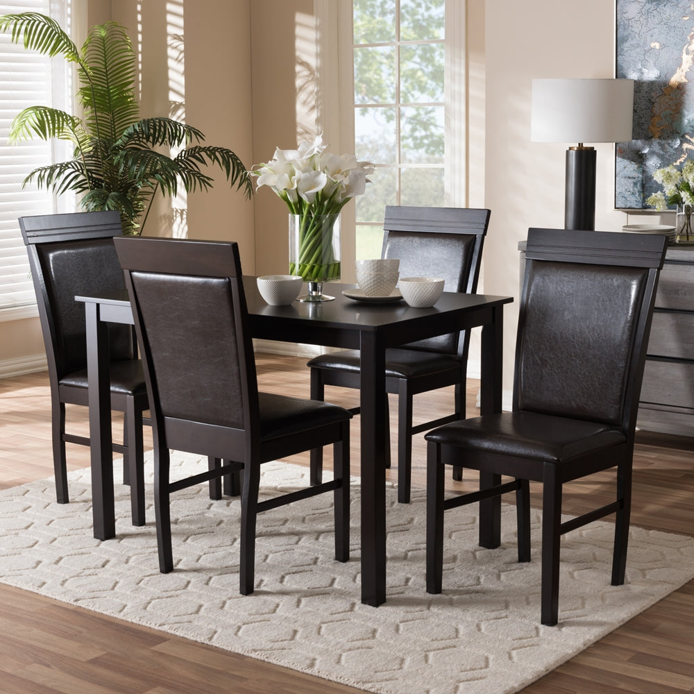 Baxton Studio Thea Modern And Contemporary Dark Brown Faux Leather Upholstered 5-Piece Dining Set