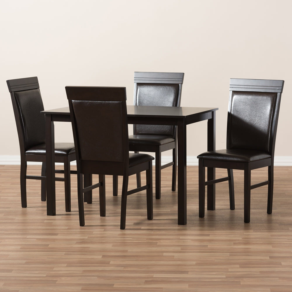 Baxton Studio Thea Modern And Contemporary Dark Brown Faux Leather Upholstered 5-Piece Dining Set