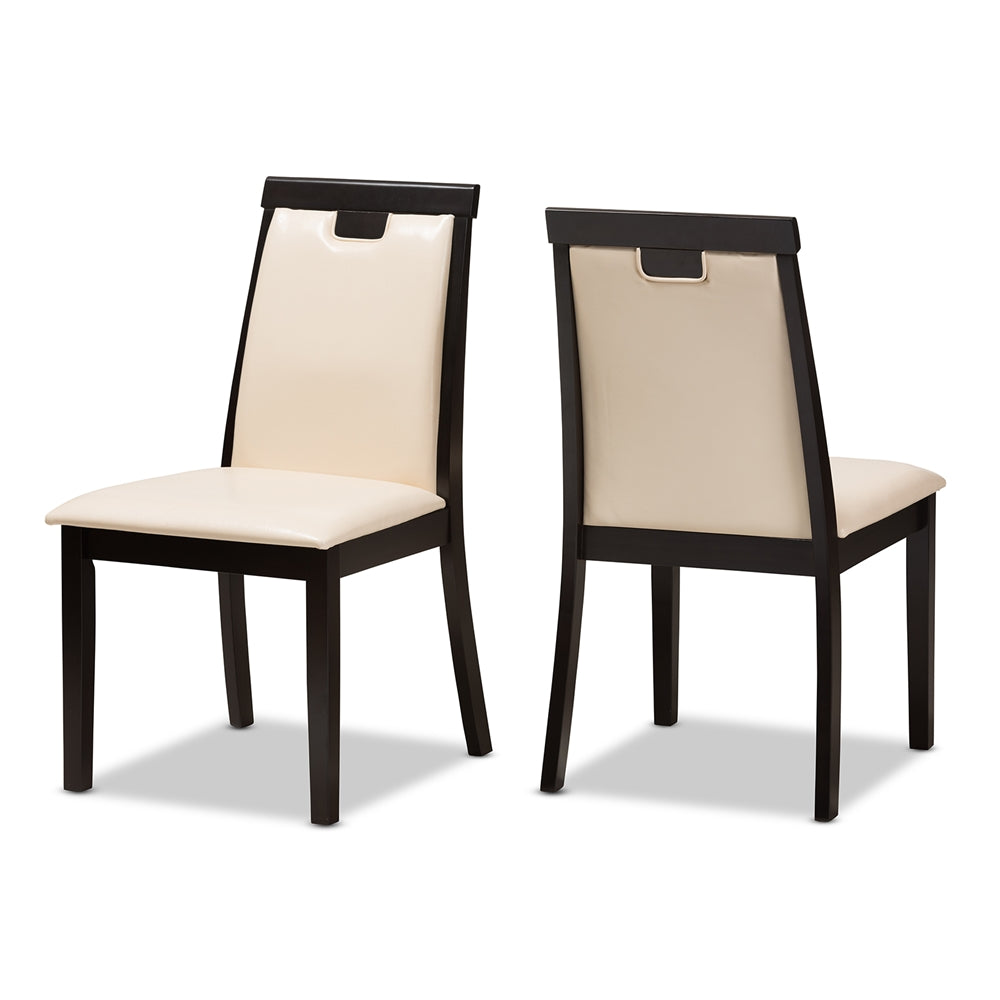 Baxton Studio Evelyn Modern And Contemporary Beige Faux Leather Upholstered And Dark Brown Finished Dining Chair Set Of 2