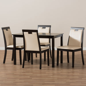 Baxton Studio Evelyn Modern And Contemporary Beige Faux Leather Upholstered And Dark Brown Finished 5-Piece Dining Set