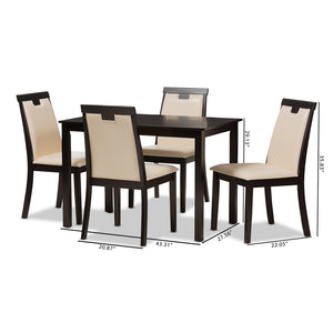 Baxton Studio Evelyn Modern And Contemporary Beige Faux Leather Upholstered And Dark Brown Finished 5-Piece Dining Set