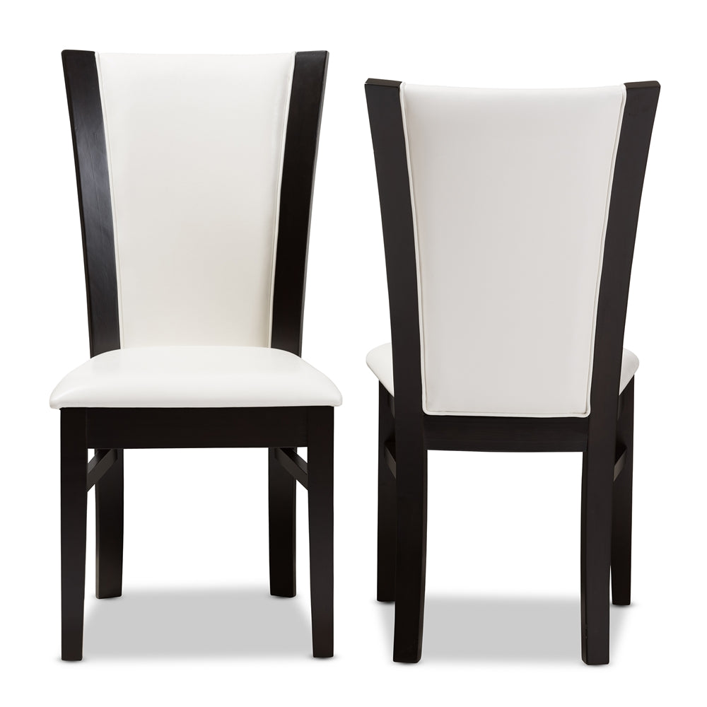 Baxton Studio Adley Modern And Contemporary Dark Brown Finished White Faux Leather Dining Chair Set Of 2