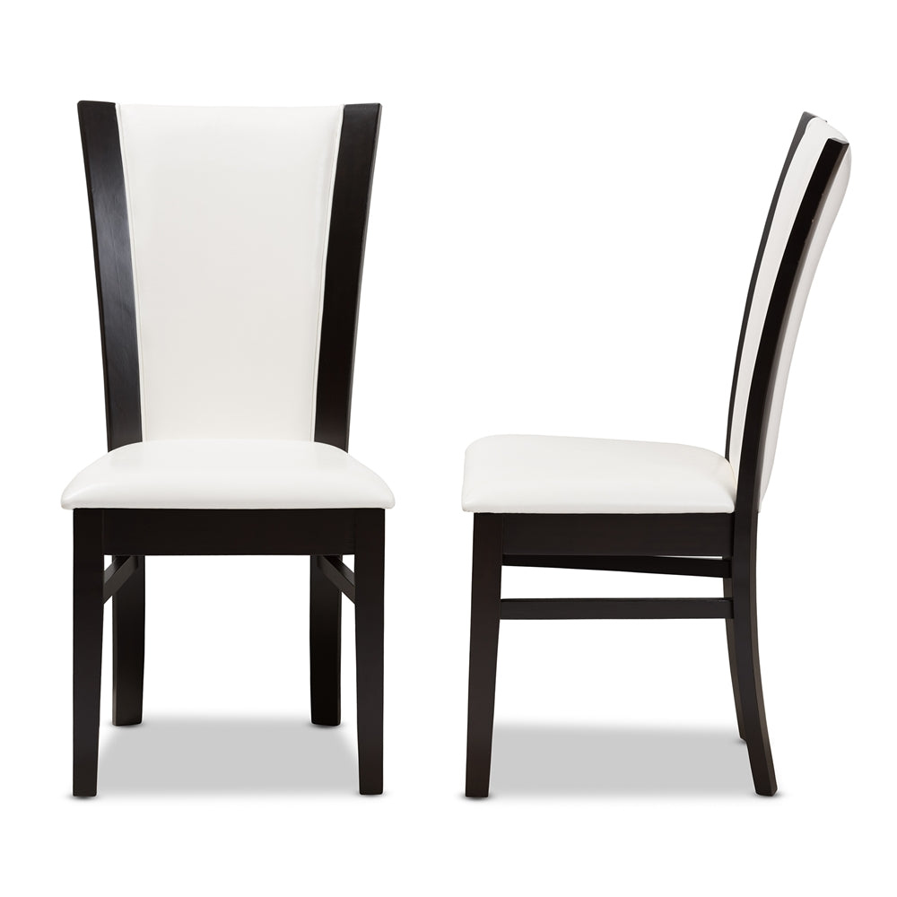 Baxton Studio Adley Modern And Contemporary Dark Brown Finished White Faux Leather Dining Chair Set Of 2