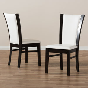 Baxton Studio Adley Modern And Contemporary Dark Brown Finished White Faux Leather Dining Chair Set Of 2