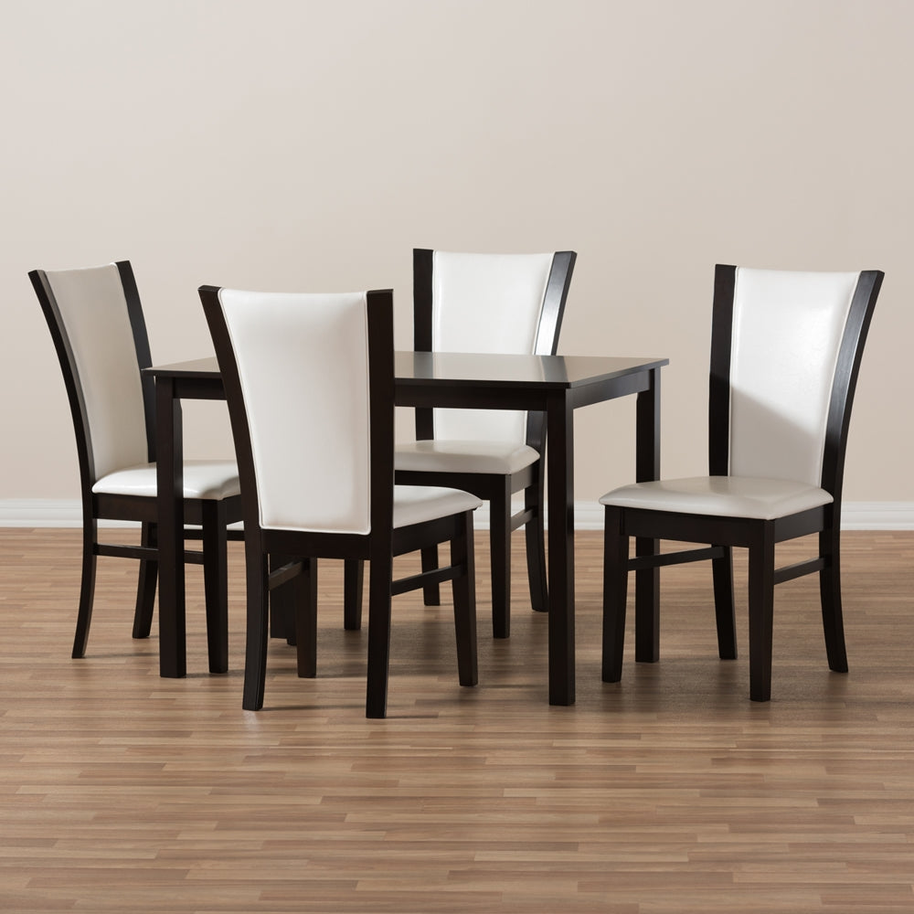 Baxton Studio Adley Modern And Contemporary 5-Piece Dark Brown Finished White Faux Leather Dining Set