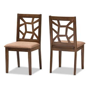 Baxton Studio Abilene Mid-Century Light Brown Fabric Upholstered And Walnut Brown Finished Dining Chair Set Of 2