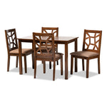 Load image into Gallery viewer, Baxton Studio Abilene Mid-Century Light Brown Fabric Upholstered And Walnut Brown Finished 5-Piece Wood Dining Set
