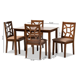 Baxton Studio Abilene Mid-Century Light Brown Fabric Upholstered And Walnut Brown Finished 5-Piece Wood Dining Set