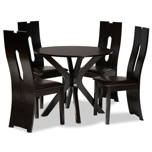 Baxton Studio Cian Modern And Contemporary Dark Brown Faux Leather Upholstered And Dark Brown Finished Wood 5-Piece Dining Set