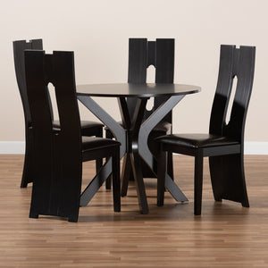 Baxton Studio Cian Modern And Contemporary Dark Brown Faux Leather Upholstered And Dark Brown Finished Wood 5-Piece Dining Set