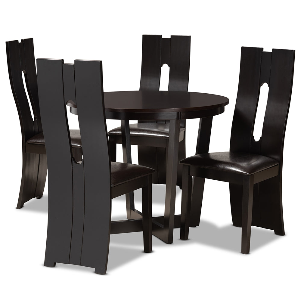 Baxton Studio Sorley Modern And Contemporary Dark Brown Faux Leather Upholstered And Dark Brown Finished Wood 5-Piece Dining Set