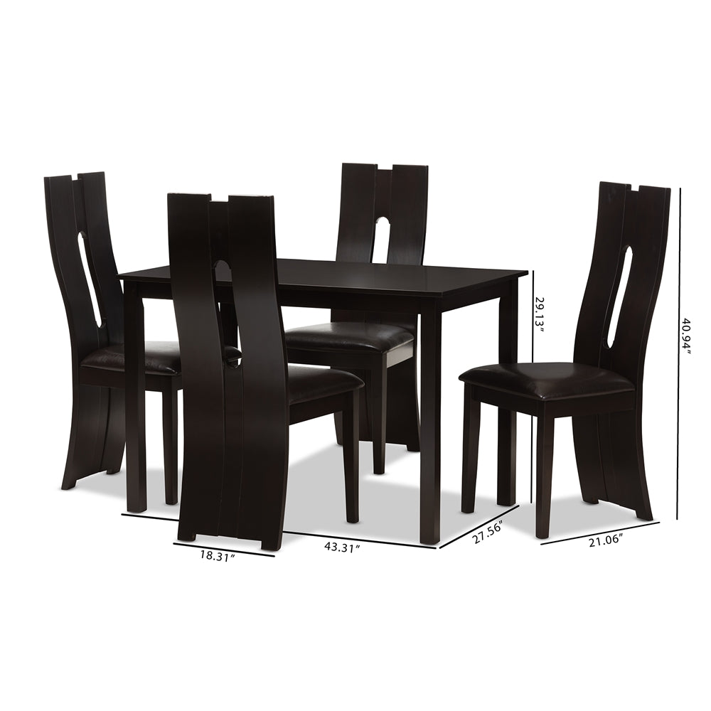 Baxton Studio Alani Modern And Contemporary Dark Brown Faux Leather Upholstered 5-Piece Dining Set