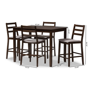 Baxton Studio Nadine Modern And Contemporary Walnut-Finished Light Grey Fabric Upholstered 5-Piece Pub Set