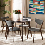 Load image into Gallery viewer, Baxton Studio Hadrea Mid-Century Modern Walnut-Finished Dark Grey Fabric Upholstered 5-Piece Dining Set
