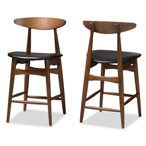 Baxton Studio Flora Mid-Century Modern Black Faux Leather Upholstered Walnut Finished Counter Stool (Set Of 2)