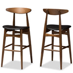 Load image into Gallery viewer, Baxton Studio Flora Mid-Century Modern Black Faux Leather Upholstered Walnut Finished Bar Stool (Set Of 2)
