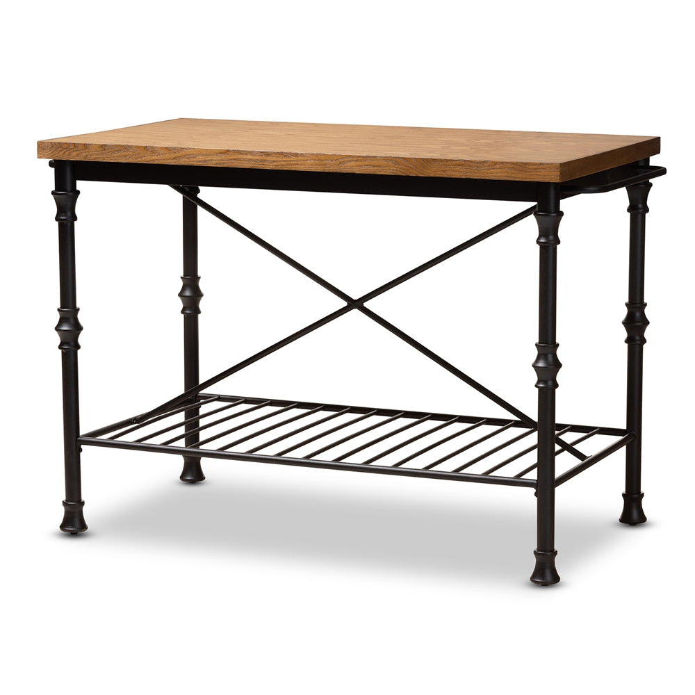 Baxton Studio Perin Vintage Rustic Industrial Style Wood and Finished Steel Multipurpose Kitchen Island Table