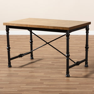 Baxton Studio Verdin Vintage Rustic Industrial Style Wood And Dark Bronze-Finished Criss Cross Desk