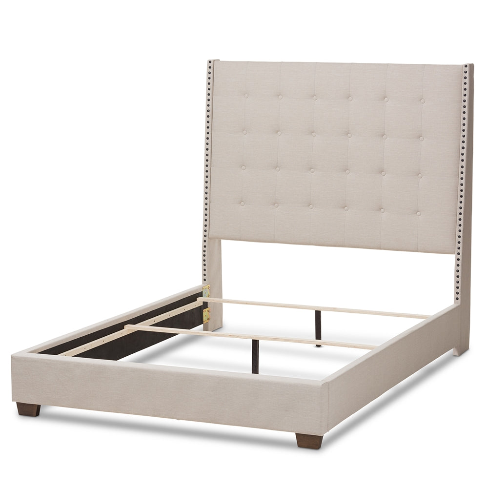 Baxton Studio Georgette Modern And Contemporary Light Beige Fabric Upholstered Queen Size Bed