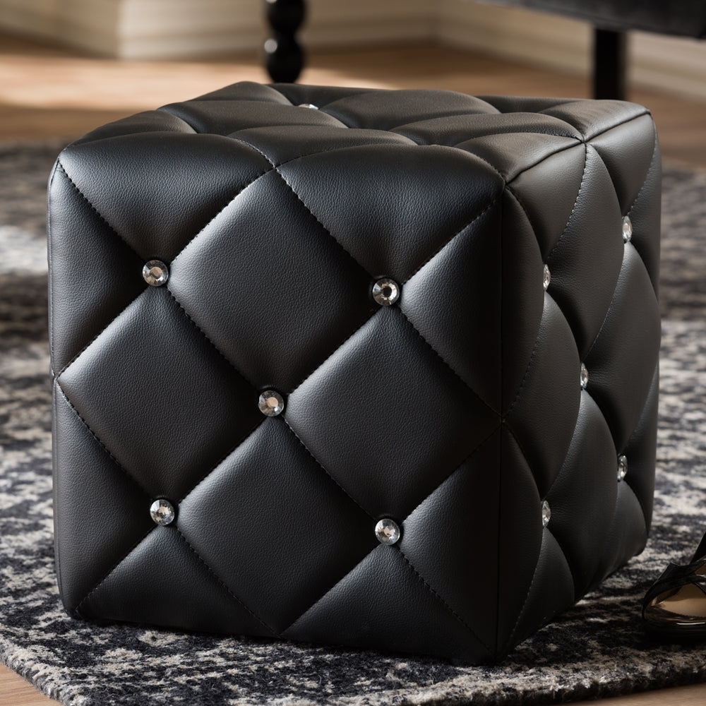 Baxton Studio Stacey Modern And Contemporary Black Faux Leather Upholstered Ottoman