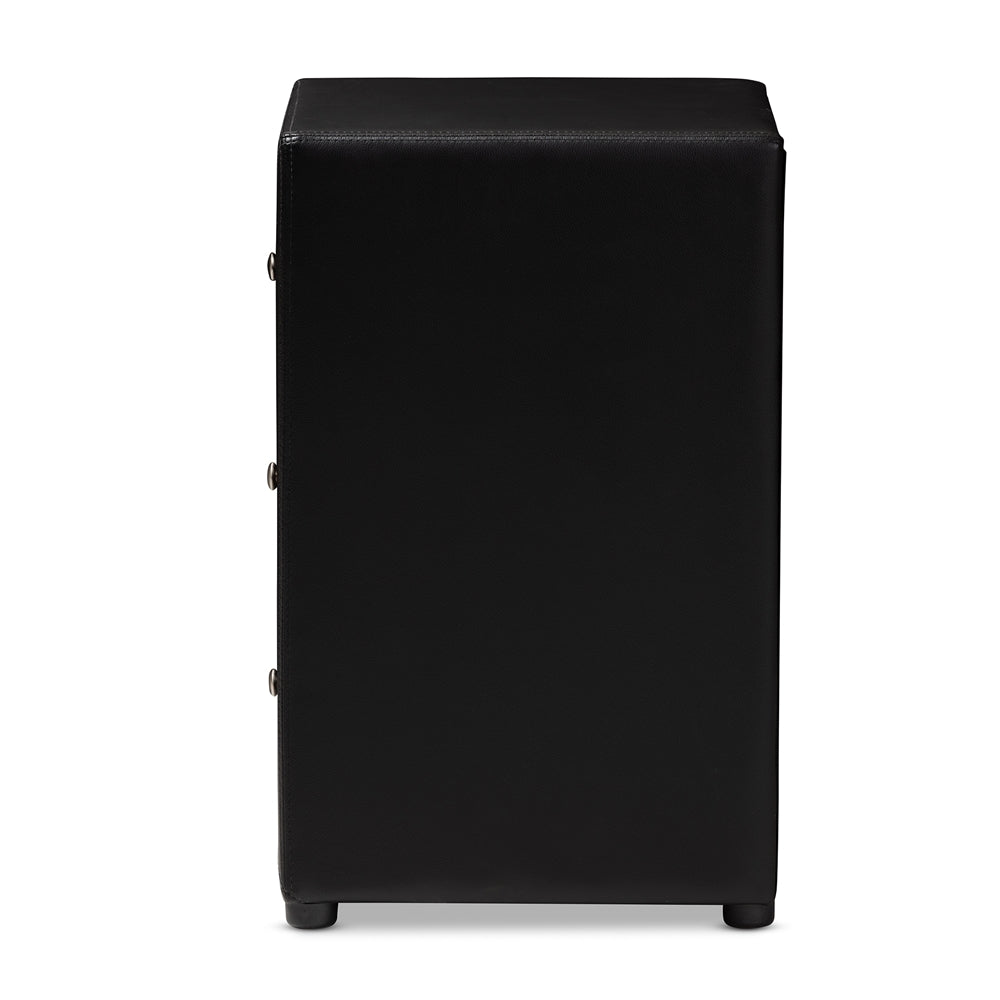 Baxton Studio Tessa Modern And Contemporary Black Faux Leather Upholstered 3-Drawer Nightstand