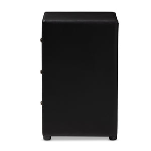 Baxton Studio Tessa Modern And Contemporary Black Faux Leather Upholstered 3-Drawer Nightstand