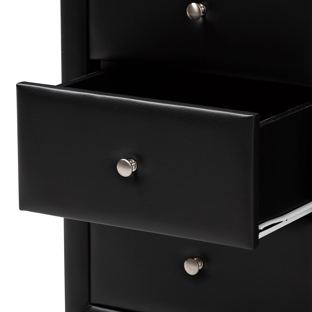 BAXTON STUDIO TESSA MODERN AND CONTEMPORARY BLACK FAUX LEATHER UPHOLSTERED 3-DRAWER NIGHTSTAND