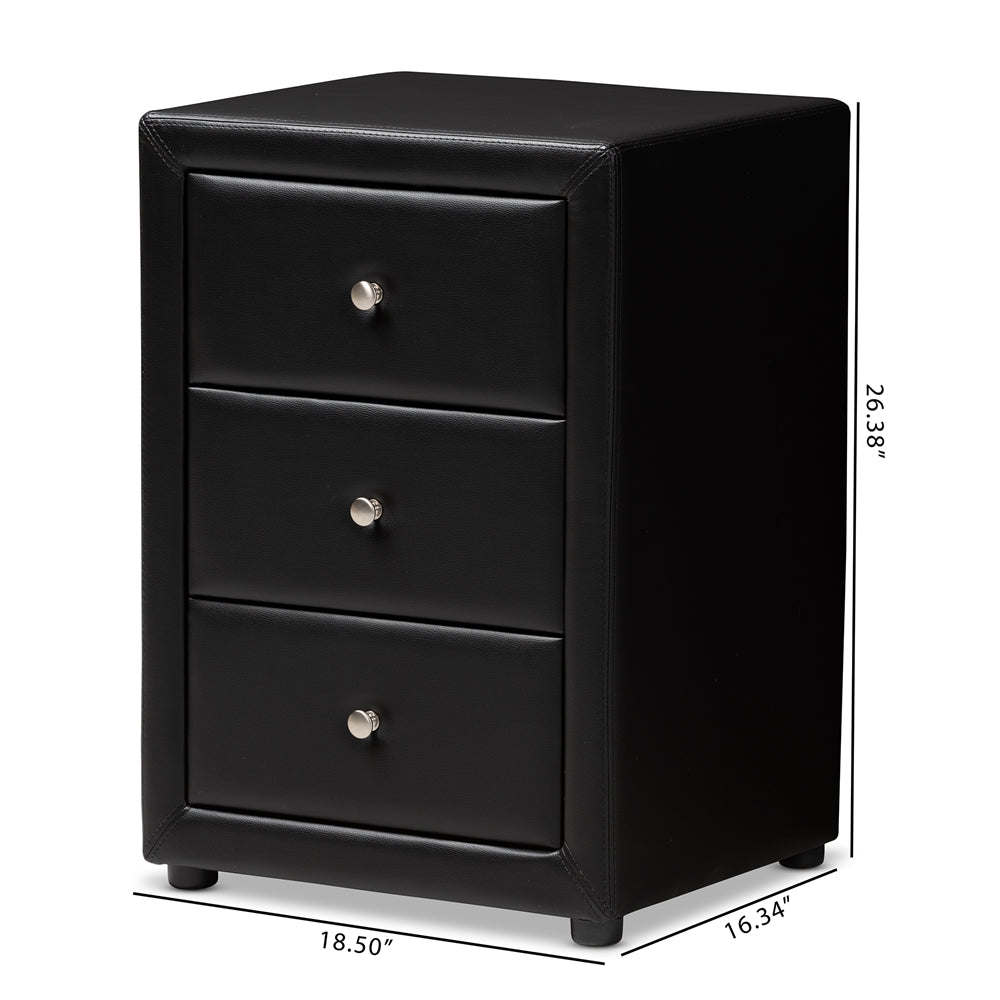 Baxton Studio Tessa Modern And Contemporary Black Faux Leather Upholstered 3-Drawer Nightstand