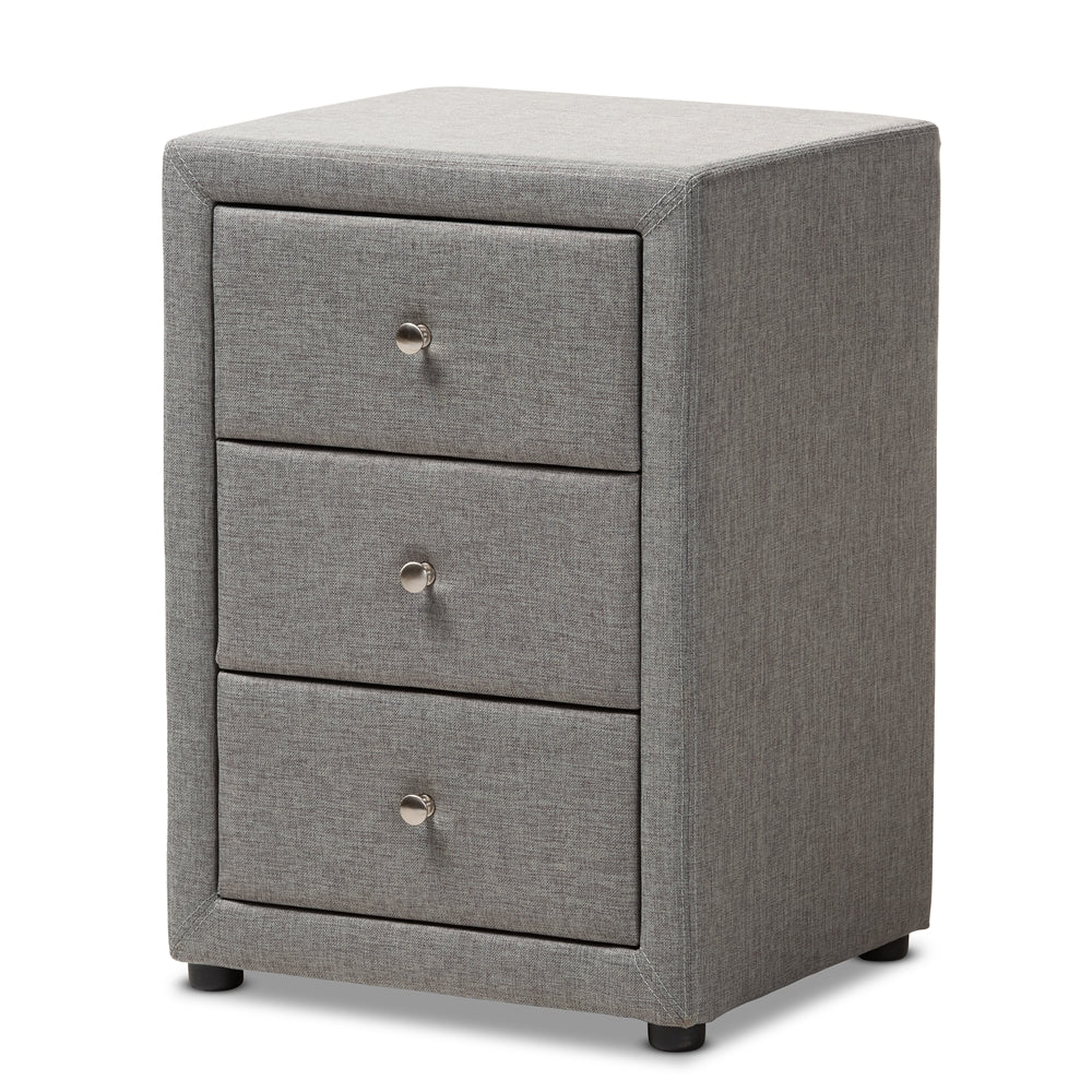 Baxton Studio Tessa Modern And Contemporary Grey Fabric Upholstered 3-Drawer Nightstand