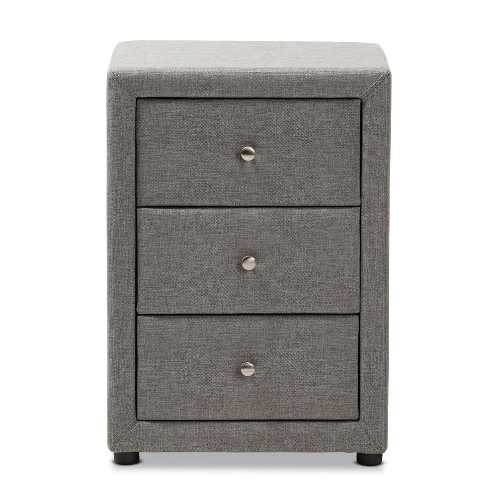 Baxton Studio Tessa Modern And Contemporary Grey Fabric Upholstered 3-Drawer Nightstand