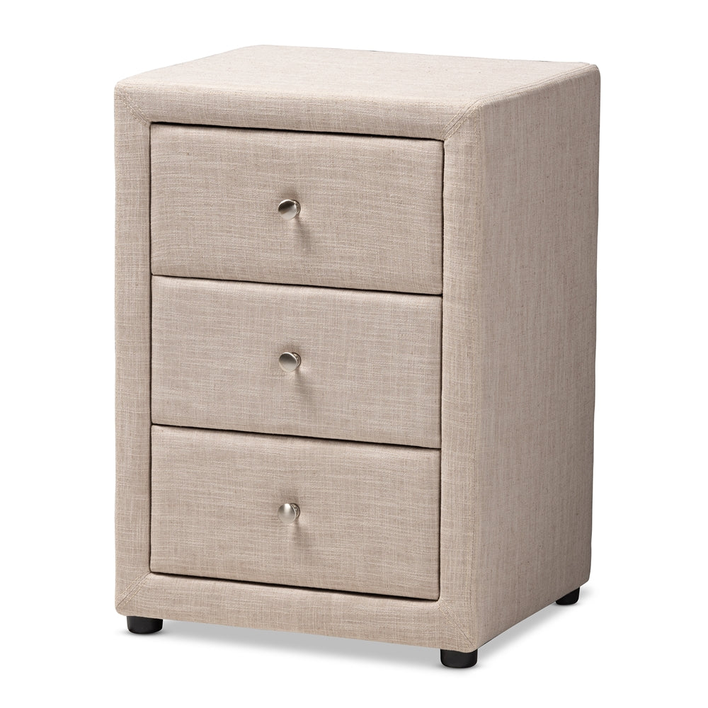 Baxton Studio Tessa Modern and Contemporary Fabric Upholstered 3-Drawer Nightstand