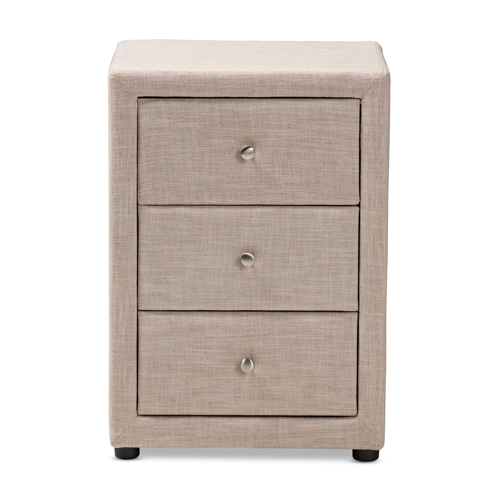 Baxton Studio Tessa Modern And Contemporary Beige Fabric Upholstered 3-Drawer Nightstand