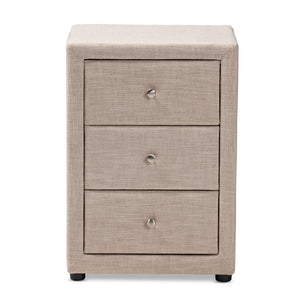 Baxton Studio Tessa Modern And Contemporary Beige Fabric Upholstered 3-Drawer Nightstand