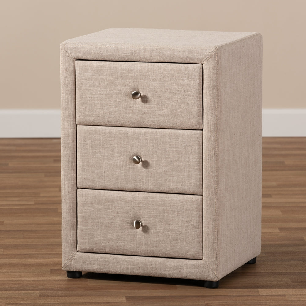 Baxton Studio Tessa Modern And Contemporary Beige Fabric Upholstered 3-Drawer Nightstand