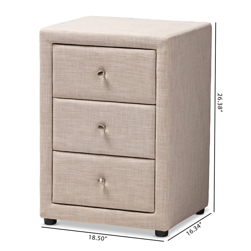 Baxton Studio Tessa Modern And Contemporary Beige Fabric Upholstered 3-Drawer Nightstand