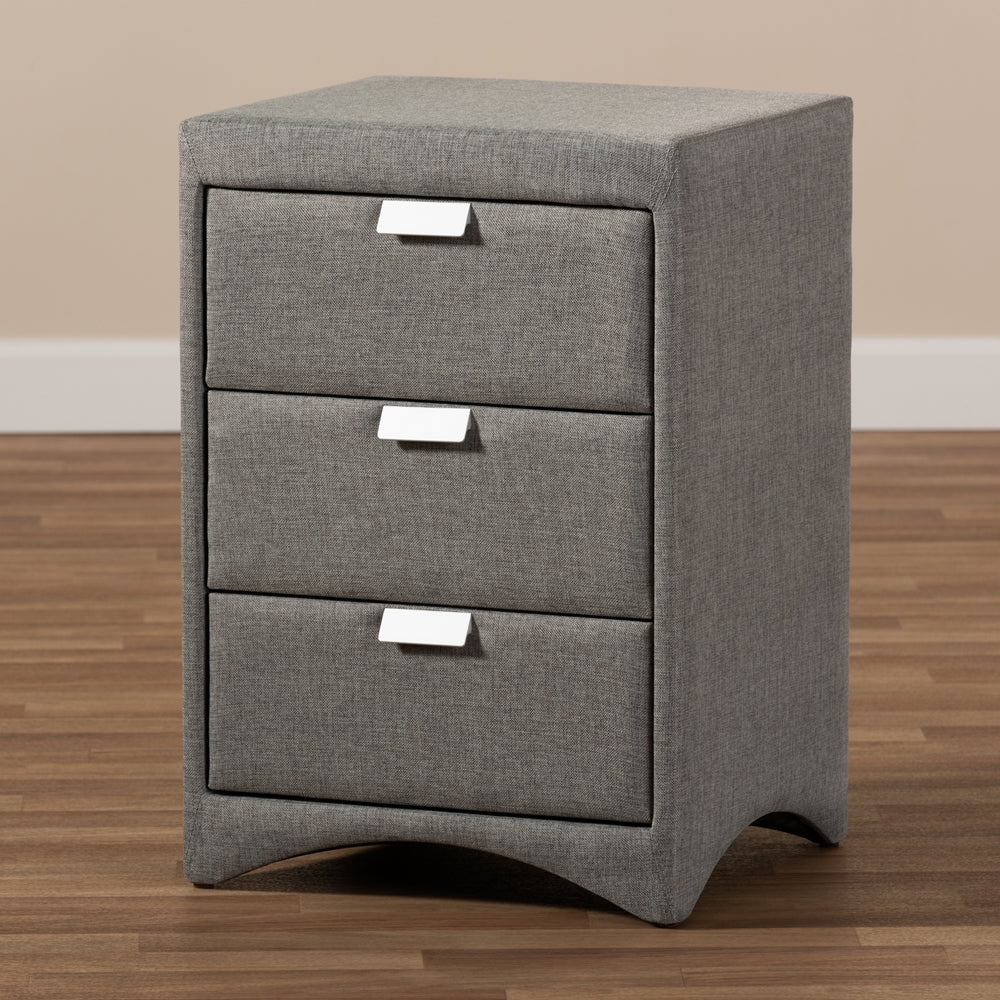 Baxton Studio Talia Modern And Contemporary Grey Fabric Upholstered 3-Drawer Nightstand