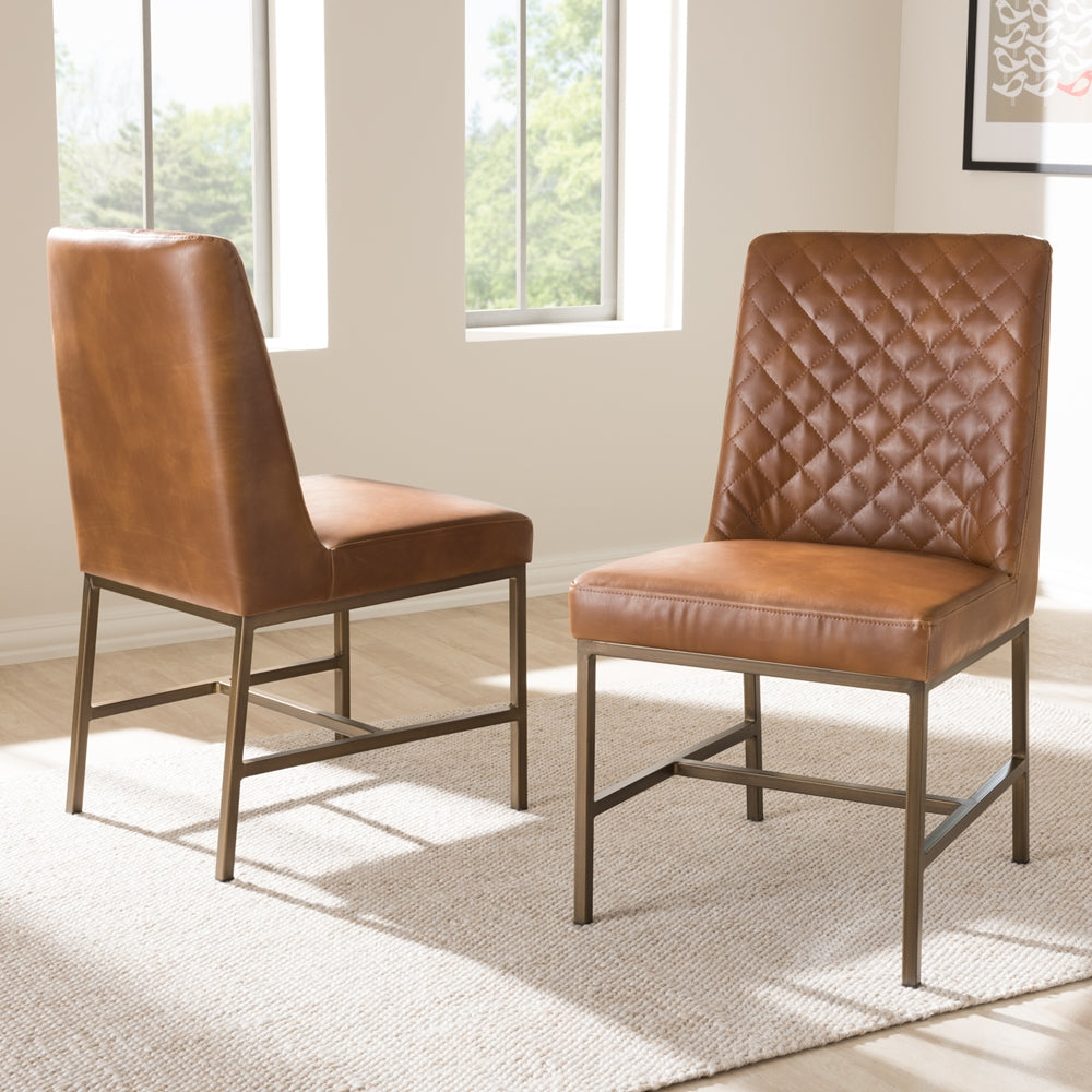 Baxton Studio Margaux Modern Luxe Light Brown Faux Leather Upholstered Dining Chair (Set Of 2)