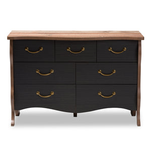 Baxton Studio Romilly Country Cottage Farmhouse Black And Oak-Finished Wood 7-Drawer Dresser