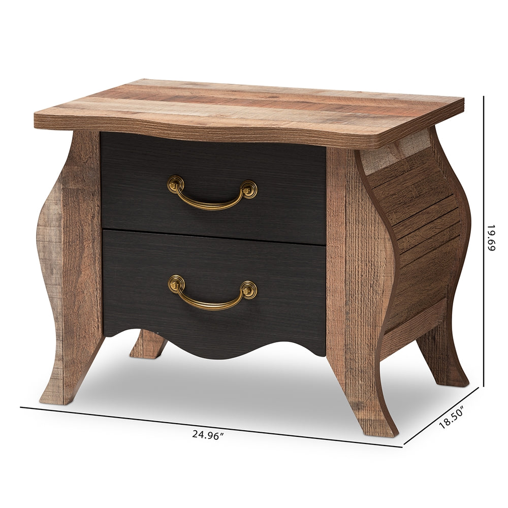 Baxton Studio Romilly Country Cottage Farmhouse Black And Oak-Finished Wood 2-Drawer Nightstand