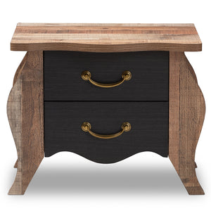 Baxton Studio Romilly Country Cottage Farmhouse Black And Oak-Finished Wood 2-Drawer Nightstand