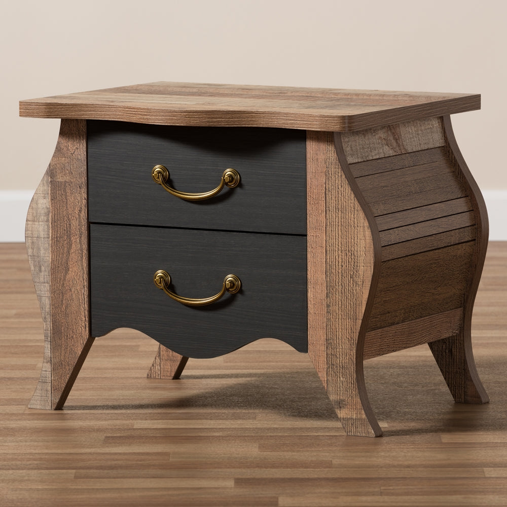 Baxton Studio Romilly Country Cottage Farmhouse Black And Oak-Finished Wood 2-Drawer Nightstand