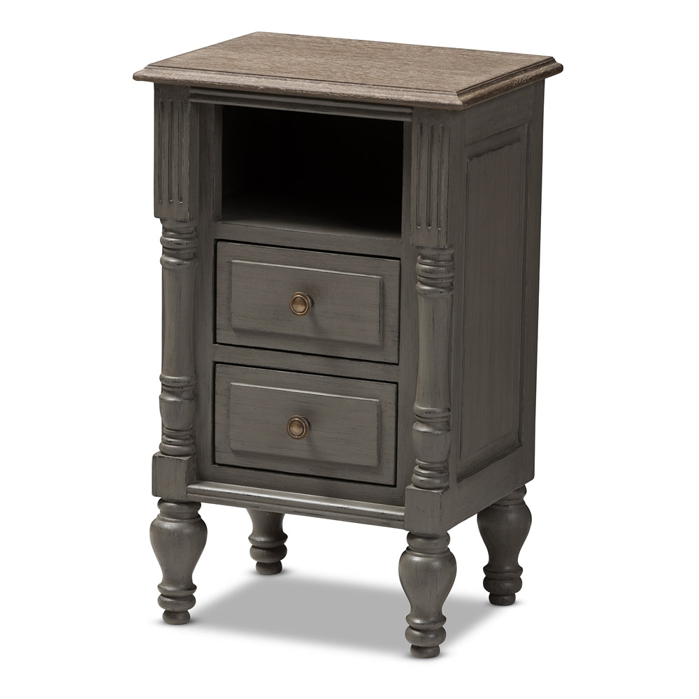 Baxton Studio Noemie Country Cottage Farmhouse Finished 2-Drawer Nightstand