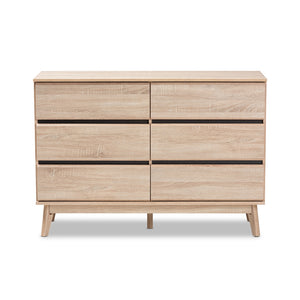 Baxton Studio Miren Mid-Century Modern Light Oak And Dark Grey 6-Drawer Dresser