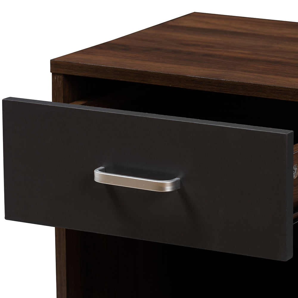 BAXTON STUDIO HANSEL MODERN AND CONTEMPORARY 1-DRAWER DARK BROWN AND DARK GREY FINISHED NIGHTSTAND