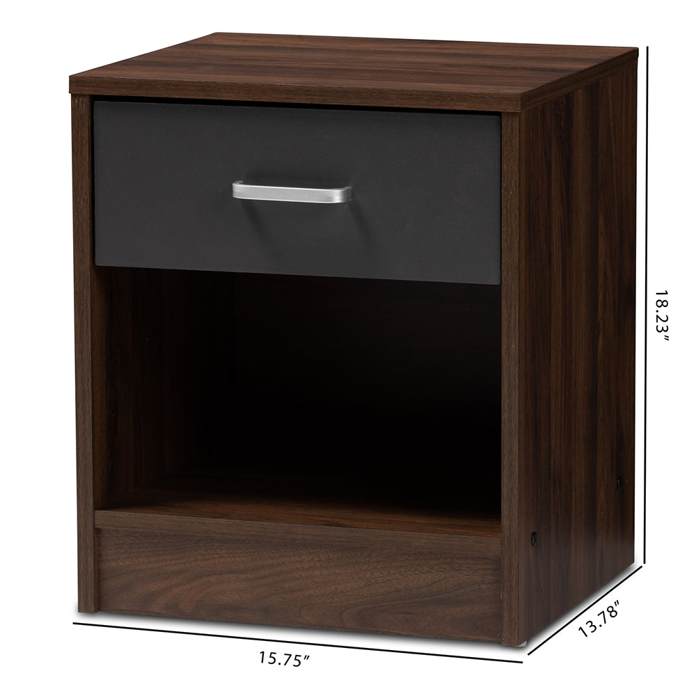 Baxton Studio Hansel Modern And Contemporary 1-Drawer Dark Brown And Dark Grey Finished Nightstand